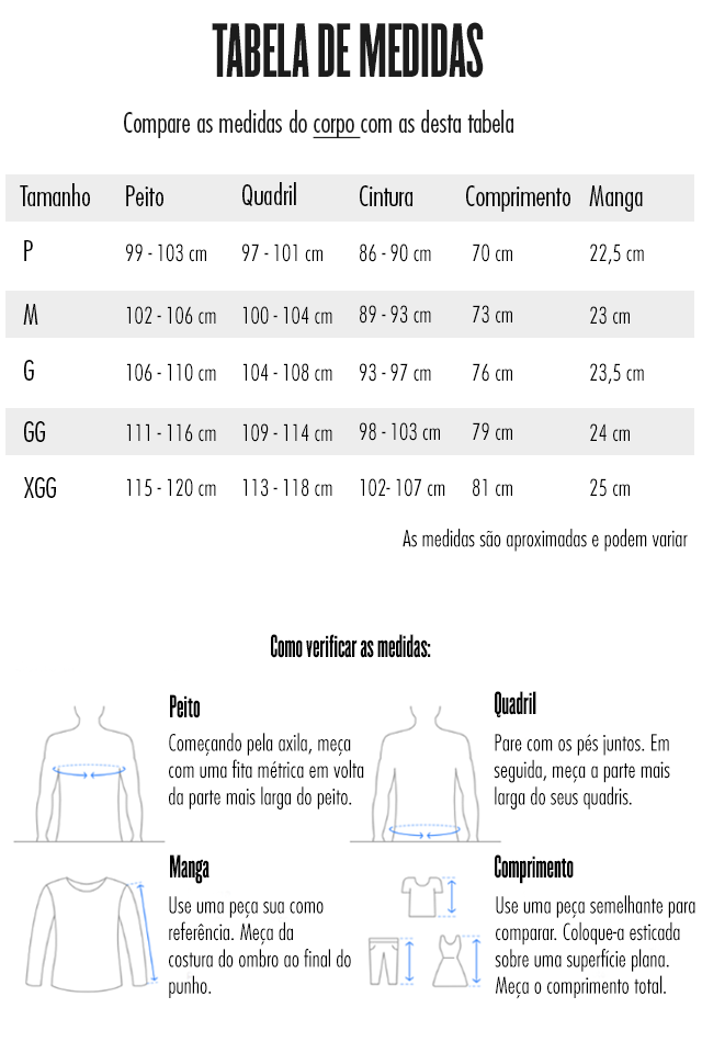 tabela medidas do corpo